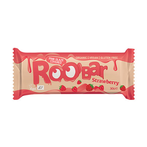 BIO Roobar veganska ploščica – jagoda & roza glazura