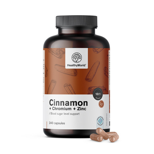 Cimet kapsule s kromom in cinkom za optimalno raven krvnega sladkorja