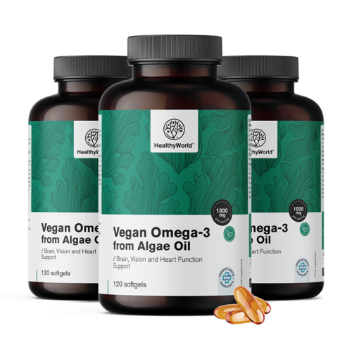 3x Veganska omega-3 1000 mg – iz alg, skupaj 360 mehkih kapsul