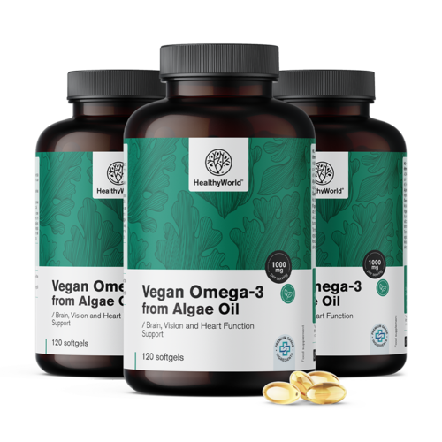 3x Veganska omega-3 1000 mg – iz alg, skupaj 360 mehkih kapsul