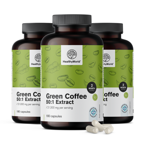 3x Zelena kava 21.000 mg – izvleček 50:1, skupaj 540 kapsul