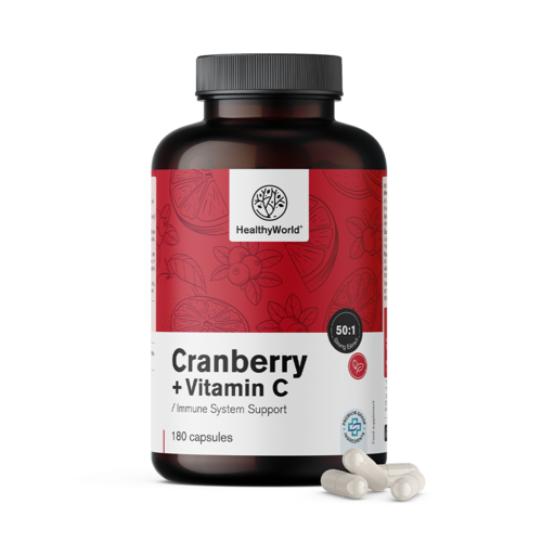Izvleček brusnice z vitaminom C, 180 kapsul