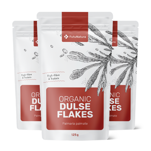 3x BIO Dulse kosmiči – 100 % listi alge dulse, skupaj 375 g