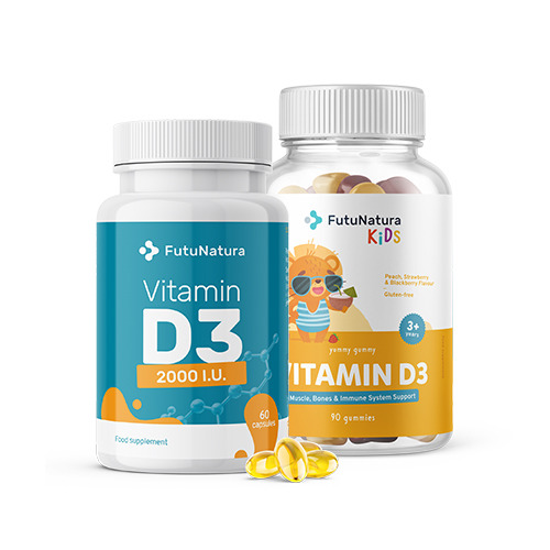 Vitamin D3 Family pack, 60 kapsul + 90 gumi medvedkov