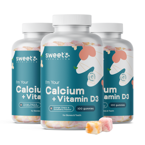 3x Kalcij + vitamin D3, skupaj 300 gumi bonbonov