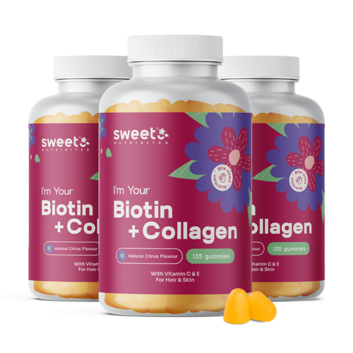 3x Biotin + kolagen, skupaj 405 gumi bonbonov