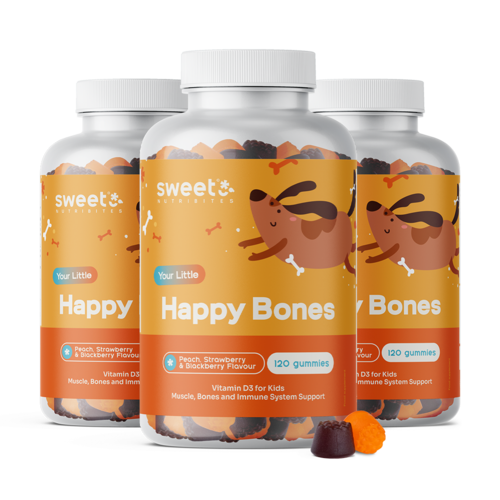 3x Happy Bones – gumiji za otroke z vitaminom D3, skupaj 360 gumi bonbonov