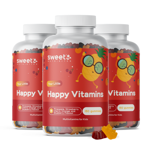 3x Happy Vitamins – gumiji za otroke z multivitamini, skupaj 450 gumi bonbonov